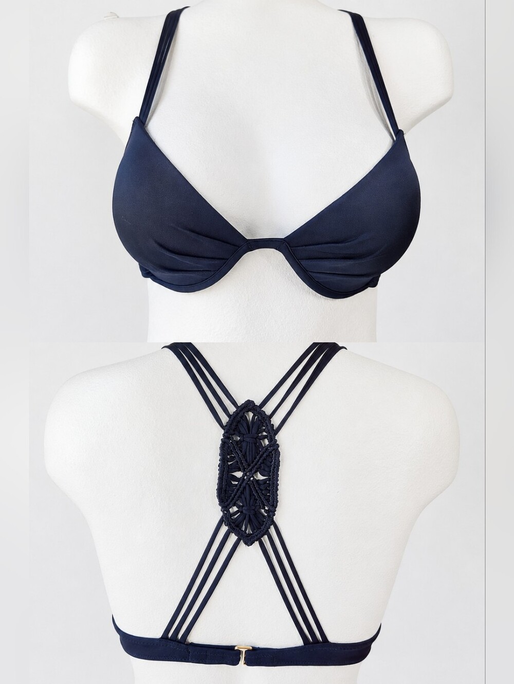 Victoria’s Secret Swim 34B Black Macrame Strappy Push Up Bikini Top